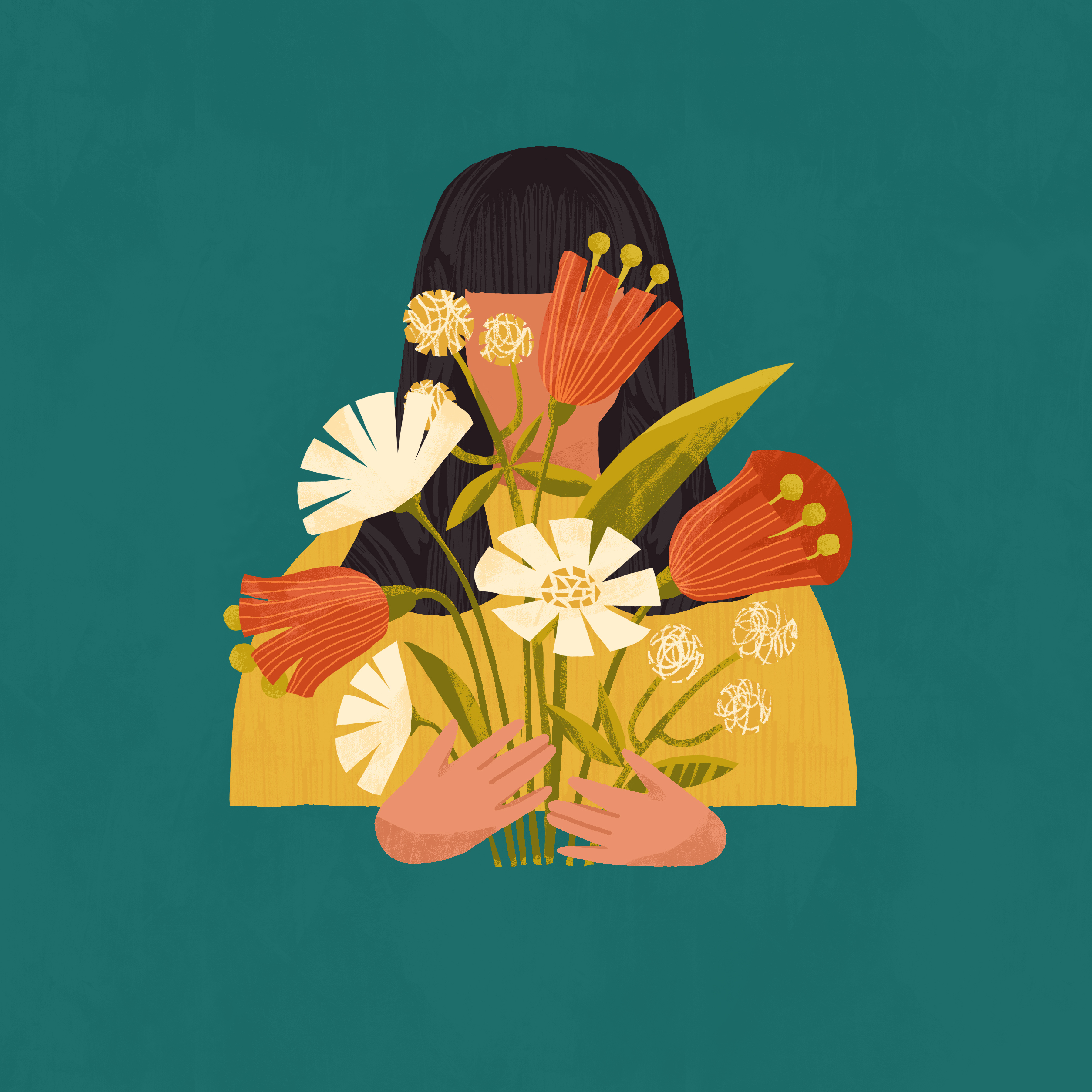 Brunette girl characters concept design editorial flat flowers girl illustration illustrator portrait texture woman