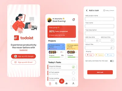 Task management UI | todoist redesigned add task app ui collaboration tool management ui productivity app project managemnt task management task management app ui task ui team managemnet todoist redesigned