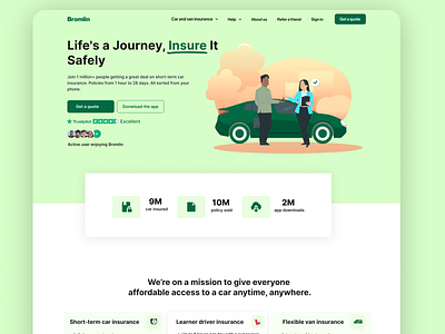 Bromlin Car and Van Insurance Landing Page clean green insurance landing page ui uxui web design
