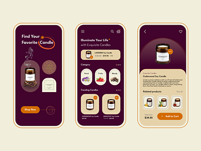 Candle shopping app design app branding candle creative cute design ecommerce graphic design icon ios mobileapp online shop shopping ui
