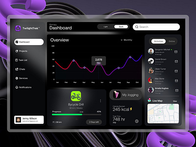 Fitness Dashboard Design achievements analytics community dashboard datavisualization design fitness goals health jogging mobileapp mockup motivation running socialintegration tracker trackingapp ui userexperience wellness