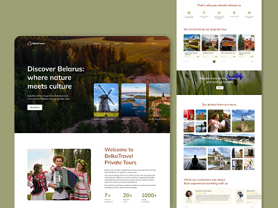 Landing page for a travel agency | Belarus tours about adaptives belarus desktop discover figma first screen form gallery landing mobile pop up tablet tour travel travel agency ui ux ui web design web site