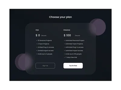 Pricing Plans User Interface darkmode interface design ui uiux web