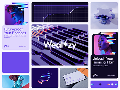 Wealtzy - Brand Identity 3d aftereffects animation blender branding digital figma finance identity logo motion visuallanguage