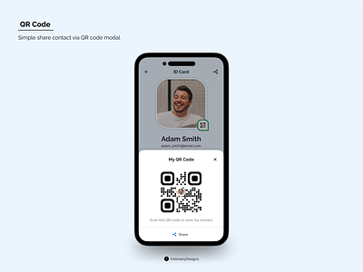 Share Contact QR Code app branding code contact design figma id mobile modal qr save scan share typography ui