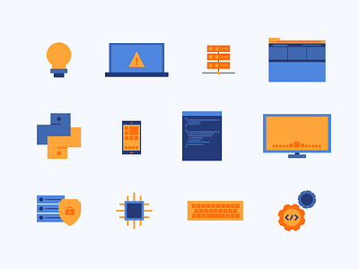 Developer Icons apps c codepen css flat icons functor html icons lambda orange orange and blue python software dev web dev web developer