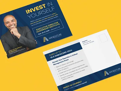 Argentum Leadership Postcard argentum cd cover executive director graphic design leadership postcard print design senior living communities