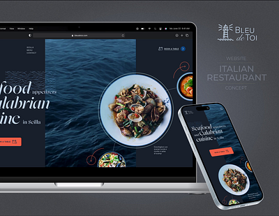 Bleu de Toi - Italian Restaurant- Responsive mockup's animation art direction concept figma interanction italian landing page mockup restaurant scilla ui uiux user interface web web design webdesign website