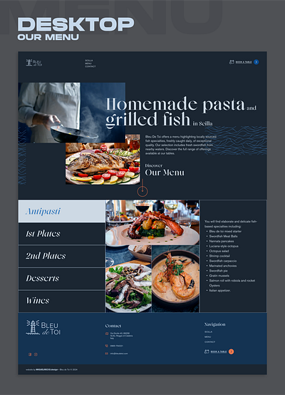 Bleu de Toi - Italian Restaurant - Our menu art direction composition concept figma interaction landing page menu ui user interface web web design webdesign website