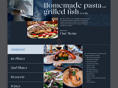 Bleu de Toi - Italian Restaurant - Our menu art direction composition concept figma interaction landing page menu ui user interface web web design webdesign website