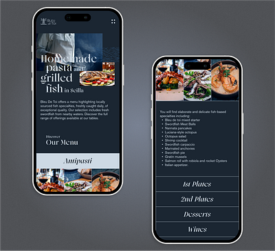 Bleu de Toi - Italian Restaurant - Our menu mobile art direction concept figma food interaction italian menu restaurant ui user interface web web design webdesign website