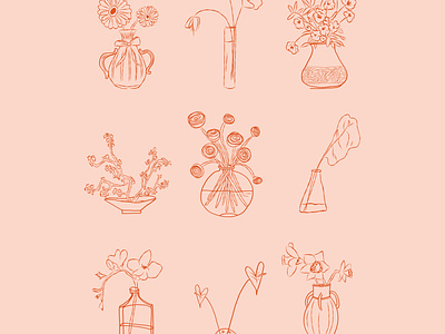Illustrated Spring Flowers delicate fine line flowers illustrations minimal vase