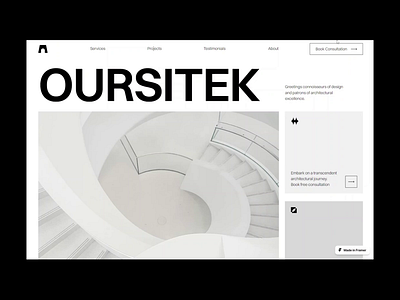 Oursitek — Architectural Agency Website apartment architecture style arcitectural agency artistic editorial web design framer template free framer template freebies interactive website landing page minimalist website sleek animation ui