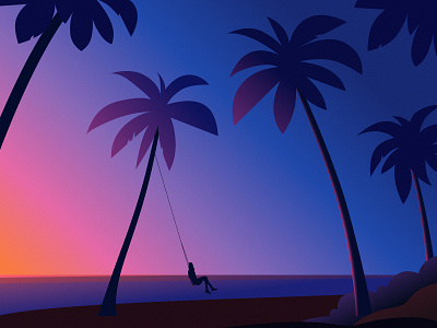 Hearts on the Beach art blue cloud coconut tree design digital illustration holiday illustration illustrator nature people purple seaside sky summer sunset swing travel tree waves