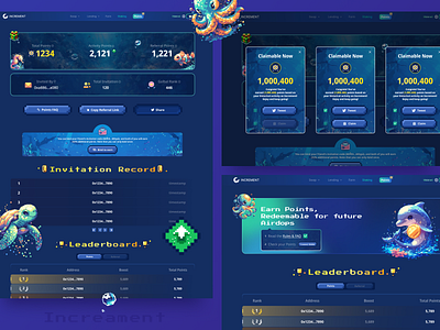 Display of blockchain points function project address blockchain blue button design dolphin exchange icon illustration invite pixel style popup ranking list 插图
