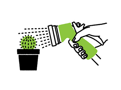 Green Thumb black cactus chris rooney fingers green hand hose illustration needles plant spray thumb water white