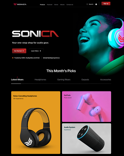 Sonica - Audio gear, gaming website design electronics framer ui website