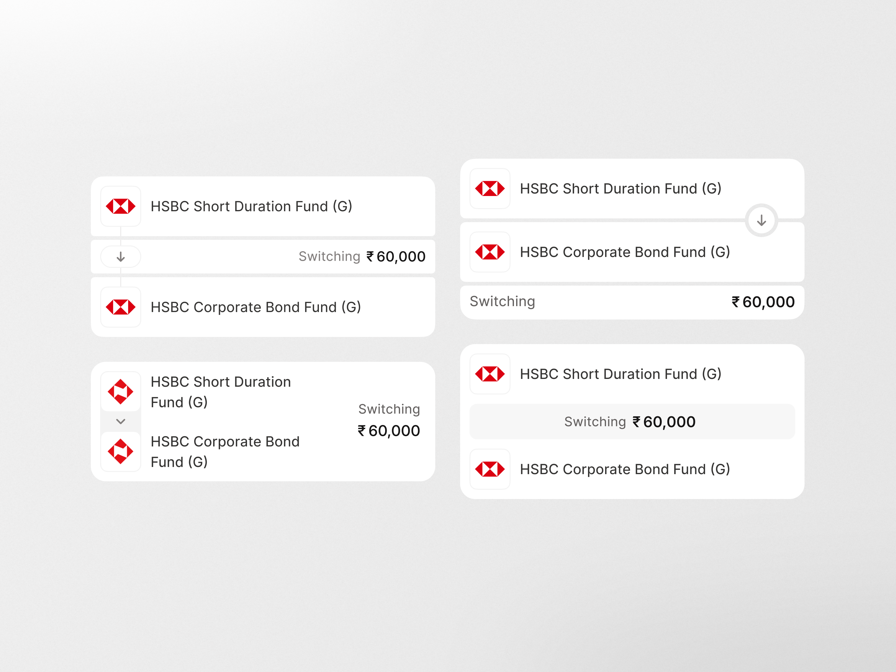 🔁 Switch card exploration card ui cards finance investment investment app light mode mobile ui scripbox switch switch card transfer