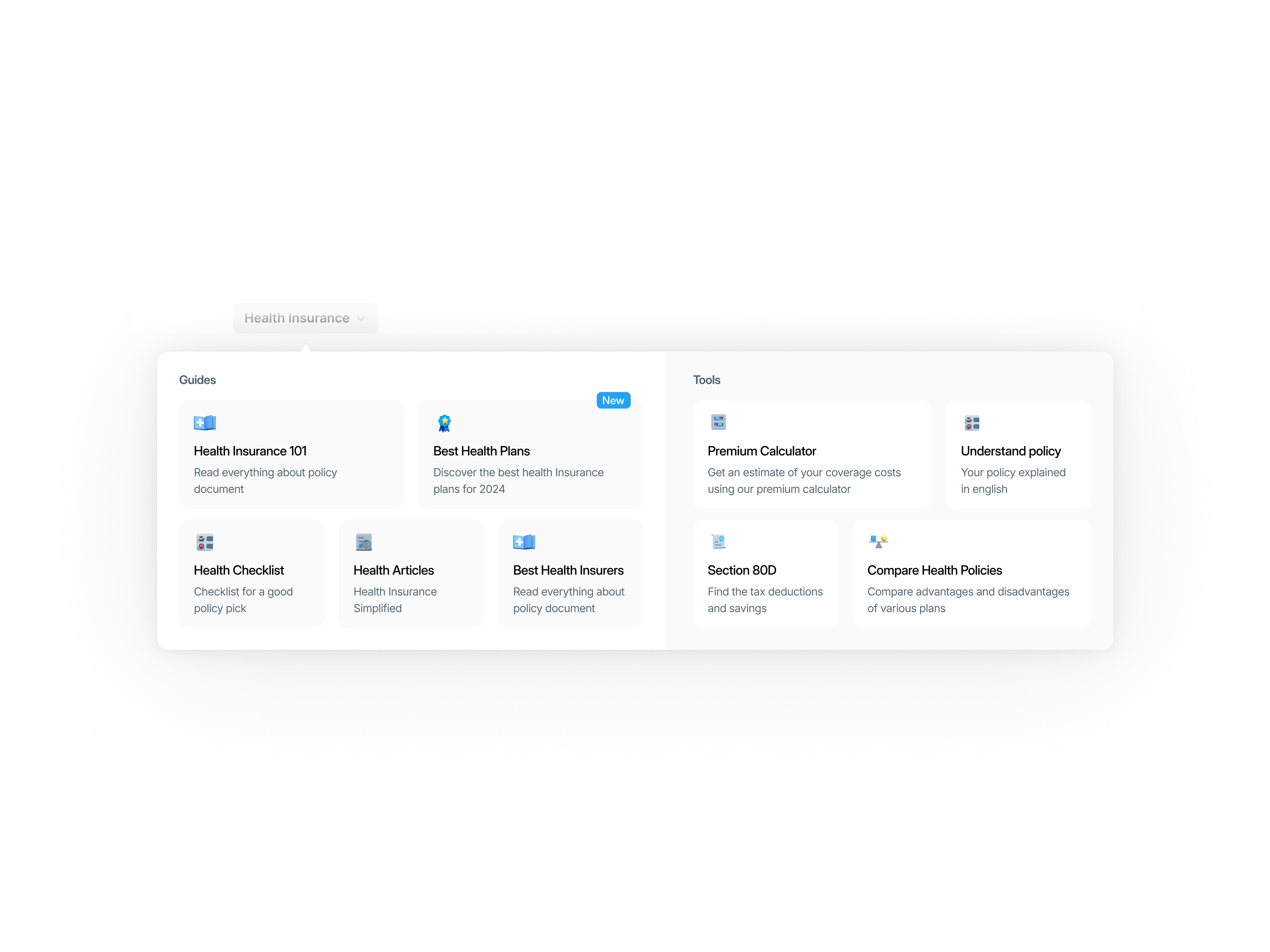 Dropdown - Bento → Modal bento card dropdown insurance navbar navmenu product product design saas design