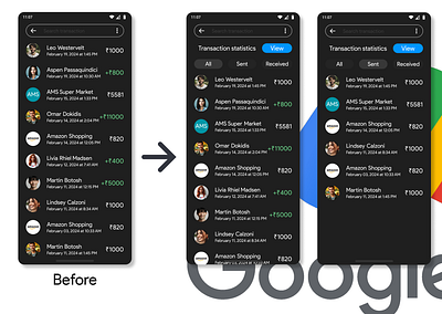 Gpay transactions page redesign app design figma interaction design ui uiux ux