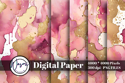 Alcohol Ink Pink & Gold Abstract Background alcohol ink background graphic design stains watercolor