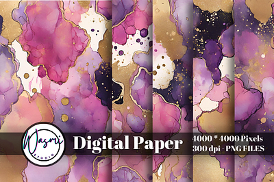Alcohol Ink Pink & Purple & Gold Abstract Background alcohol ink background graphic design stains watercolor