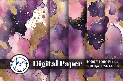 Alcohol Ink Purple & Violet & Gold Abstract Background alcohol ink background graphic design stains watercolor