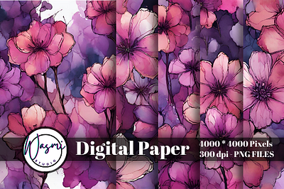 Violet & Pink Flowers Alcohol Ink alcohol ink background flowers graphic design watercolor