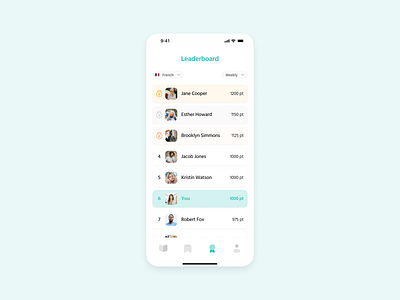 Leaderboard Screen mobile app ui ux
