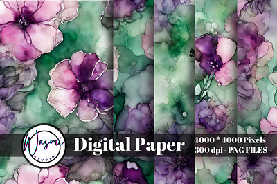 Alcohol Ink Violet & Green Flowers Background alcohol ink background flower flowers graphic design watercolor