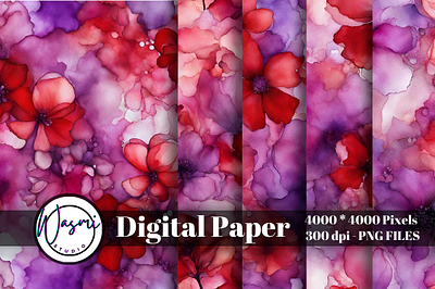 Alcohol Ink Violet & Red Flowers Background alcohol ink background flower flowers graphic design watercolor