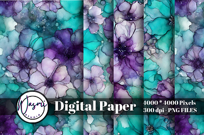 Alcohol Ink Violet & Teal Flowers Background alcohol ink background flower flowers graphic design watercolor