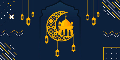 Ramadan Kareem moon mosque Arabic calligraphy memphis background banner design graphic design logo modern mubarak ramadan ramadan kareem