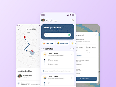 Truck Tracker App UI 3d animation app design branding design graphic design illustration logo typography ui ux vector