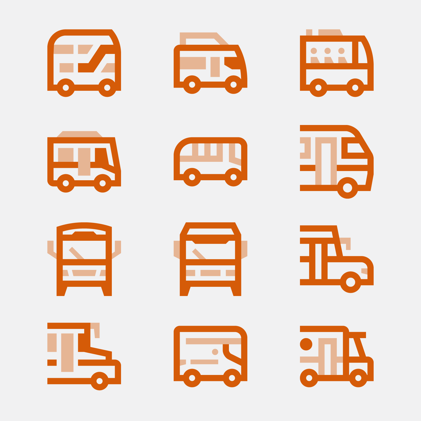 Buses / Basicons bus busses city transport double decker bus face front view icons public transport school bus transport transportation ui vector