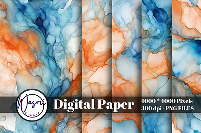 Pastel Blue & Orange Alcohol Ink alcohol ink background blue graphic design stains watercolor
