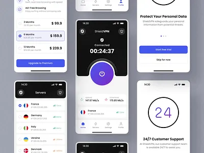 ShieldVPN | VPN App UI Kit app app design app ui kit application creative design minimal minimal design modern design product trend ui ui design ui kit ui8 vpn vpn app vpn application