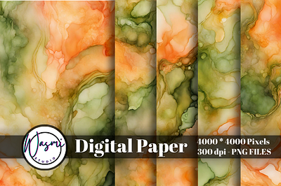 Pastel Sage Green & Orange Alcohol Ink alcohol ink background graphic design stains watercolor