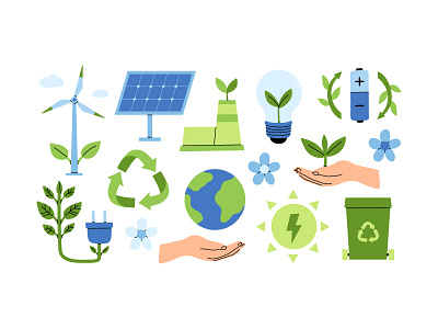 Green energy concept design earth eco ecology electric energy environment flat green illustration nature planet power recycling renewable vector