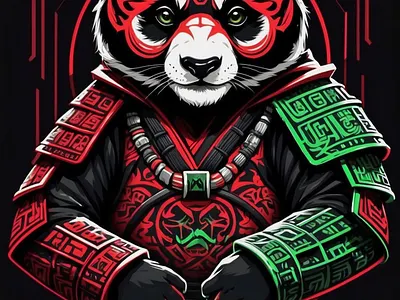 Samurai Warrior Panda Neon design digital art graphic design illustration illutration line art neon panda samurai vector warrior