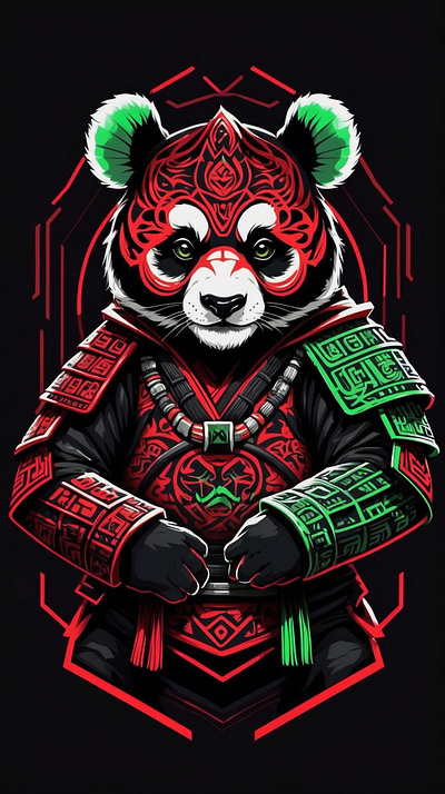 Samurai Warrior Panda Neon design digital art graphic design illustration illutration line art neon panda samurai vector warrior