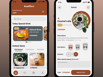 Coffee Shop App coffee app home page coffee shop app coffee shop ui design coffee shop ux interface design mobile app