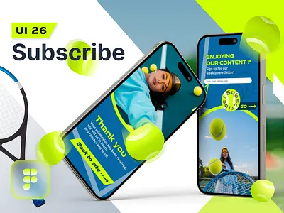 UI 26_Subscribe 3d surrealism app ball blue dailyui figma future green light mode sport subscribe surreal tennis ui ui 26