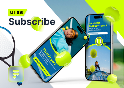 UI 26_Subscribe 3d surrealism app ball blue dailyui figma future green light mode sport subscribe surreal tennis ui ui 26