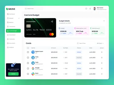Banking Management WebApp Card & Budget Page bankink branding budget card dashboard design finance management popular service software template trending ui ui ux user interface ux web design webapp website