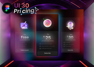 UI 30_Pricing 3d 3d surrealism dailyui dark mode figma glass pricing purple surreal ui ui 30 website