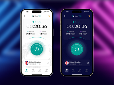 Muse VPN Mobile App Design Light & Dark connection cybersecurity internet ios app mobile mobile app network security privacy proxy remote server secure security security app security system server social security vpn vpn app vpn app design vpn concept