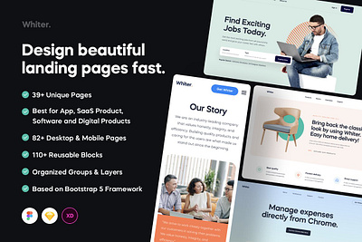 Whiter - Landing Page UI Kit adobe xd bootstrap design figma furniture industry job directory mobile product service sketch software template theme website whiter landing page ui kit