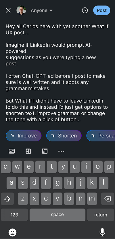 What If LinkedIn showed you AI-powered suggestions app design ui