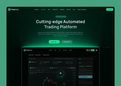 Hero Section Design for Magnum app bot green hero section modeern website trading ui design